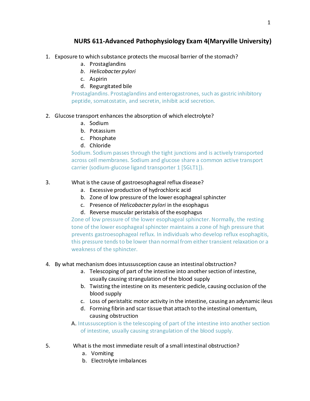 Preview of NURS 611-Advanced Pathophysiology Exam 4(Maryville University)